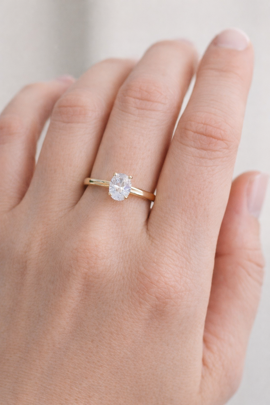 14 Ayar Altın - Gold Oval Tektaş Yüzük