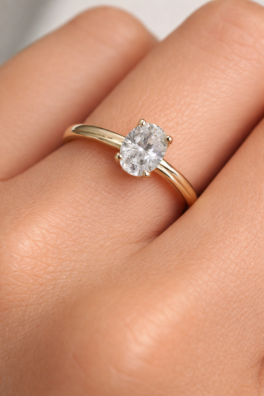 14 Ayar Altın - Gold Oval Tektaş Yüzük