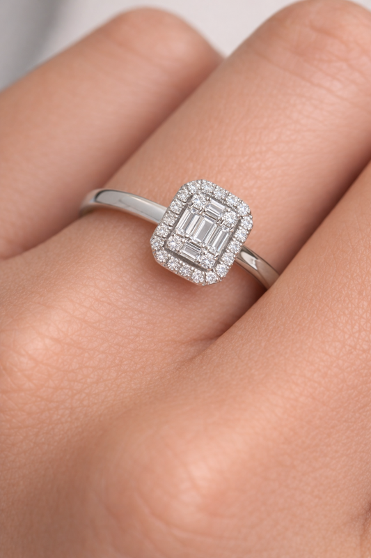 14 Ayar Altın - Beyaz Baget Yüzük