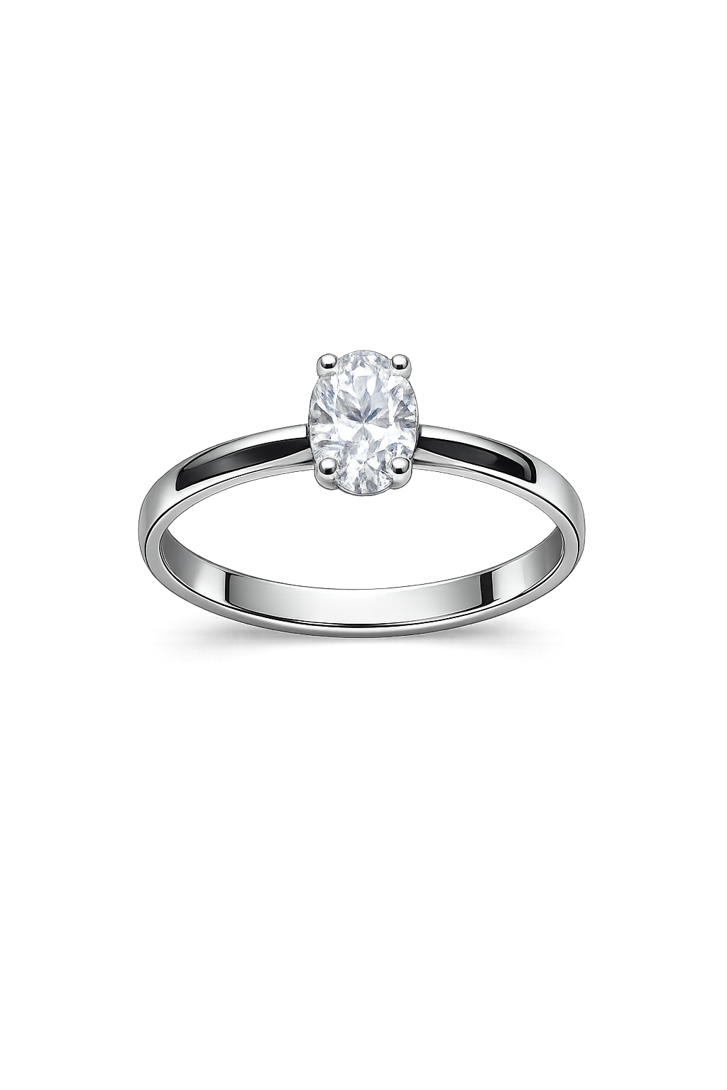 14 Ayar Altın - Beyaz Oval Tektaş Yüzük